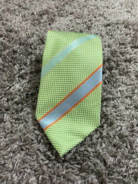 Tasso Elba Men’s Green Striped Tie Pastel Blue Orange Spring Summer Necktie